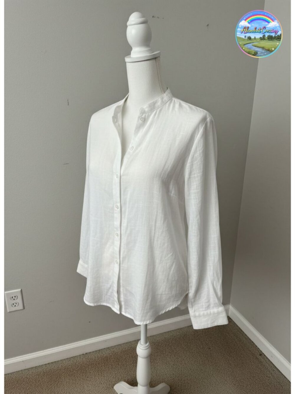 HOTEVE Women's Mandarin Collar 100% Cotton Long Sleeve Button-Down Shirt